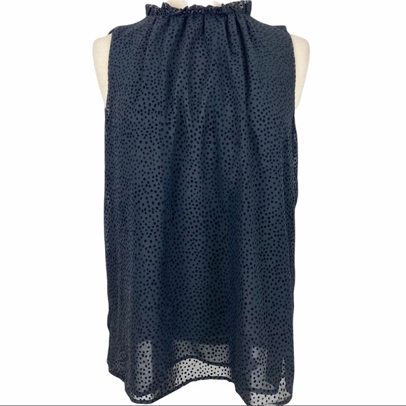 LOFT Tops - LOFT Black Flocked Swiss Dot Tie Back Top
